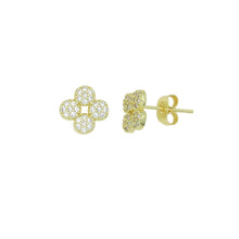Load image into Gallery viewer, Clear CZ Gold Clover flower Stud Earrings, Sku#LK1302