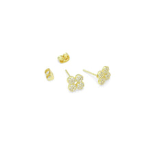 Load image into Gallery viewer, Clear CZ Gold Clover flower Stud Earrings, Sku#LK1302
