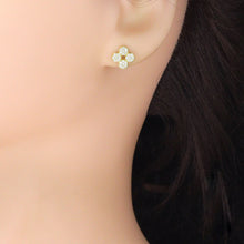 Load image into Gallery viewer, Clear CZ Gold Clover flower Stud Earrings, Sku#LK1302