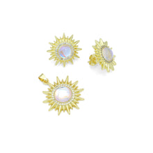 Load image into Gallery viewer, Clear CZ Gold Sunflower Moonstone Stud Earrings Pendant Charm, Sku#LK1303