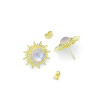 Load image into Gallery viewer, Clear CZ Gold Sunflower Moonstone Stud Earrings Pendant Charm, Sku#LK1303