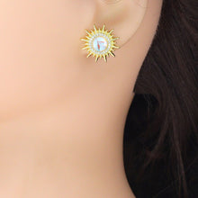 Load image into Gallery viewer, Clear CZ Gold Sunflower Moonstone Stud Earrings Pendant Charm, Sku#LK1303