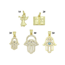 Load image into Gallery viewer, Bible Angel Gold Evil Eye On Hamsa Hand Charm Pendant, Sku#LK1305