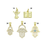 Bible Angel Gold Evil Eye On Hamsa Hand Charm Pendant, Sku#LK1305
