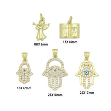 Load image into Gallery viewer, Bible Angel Gold Evil Eye On Hamsa Hand Charm Pendant, Sku#LK1305