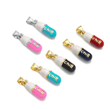 Load image into Gallery viewer, Colorful Enamel Pill Shape Pendant Charm, Gold/Silver Chill Word Pink Turquoise Black Cobalt Red Enamel Jewelry,6x17mm,Sku#LK280