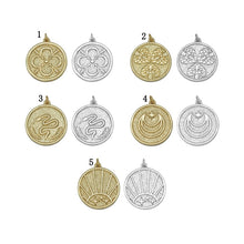 Load image into Gallery viewer, Silver Gold CZ Flower Snake Moon On Round Coin Charm, Sku#LK712