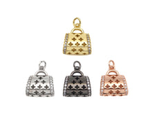 Load image into Gallery viewer, CZ Micro Pave 3D Shape Star Purse Handbag Pendant, Gold Purse Charm,  Gold Ladies handbag Charm,16x17mm, Sku#LK77