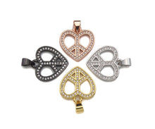 Load image into Gallery viewer, CZ Micro Pave Pearce Heart Charm/Pendant, Heart Charm,Peace heart Pave Pendant, Gold plated heart ,17mm, Sku#LK78