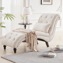 Load image into Gallery viewer, Cream Beige Linen Upholstered Armless Chaise Lounge Chair with Pillow