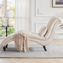 Load image into Gallery viewer, Cream Beige Linen Upholstered Armless Chaise Lounge Chair with Pillow