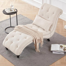 Load image into Gallery viewer, Cream Beige Linen Upholstered Armless Chaise Lounge Chair with Pillow