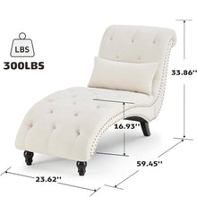 Load image into Gallery viewer, Cream Beige Linen Upholstered Armless Chaise Lounge Chair with Pillow