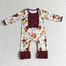 Load image into Gallery viewer, Maroon floral long sleeve baby fall romper
