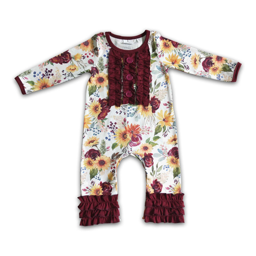 Maroon floral long sleeve baby fall romper