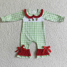 Load image into Gallery viewer, Red cotton green face embroidery baby girls Christmas romper