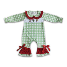 Load image into Gallery viewer, Red cotton green face embroidery baby girls Christmas romper