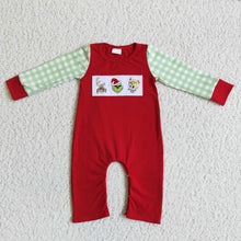 Load image into Gallery viewer, Red cotton green face embroidery boy Christmas romper