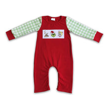 Load image into Gallery viewer, Red cotton green face embroidery boy Christmas romper