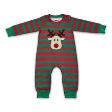 Load image into Gallery viewer, Red green stripe reindeer embroidery boy Christmas romper