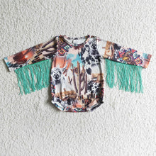 Load image into Gallery viewer, Highland cow cactus tassels baby girls romper