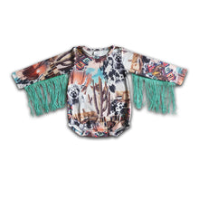 Load image into Gallery viewer, Highland cow cactus tassels baby girls romper