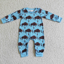Load image into Gallery viewer, Blue cows long sleeve brown kids boy romper