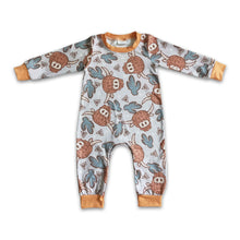 Load image into Gallery viewer, Highland cow cactus long sleeve brown baby boy romper