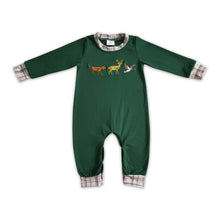 Load image into Gallery viewer, Dog deer duck embroidery baby boy sibling Christmas romper