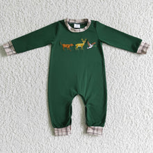 Load image into Gallery viewer, Dog deer duck embroidery baby boy sibling Christmas romper