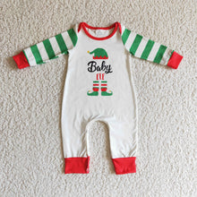 Load image into Gallery viewer, Green hat stripe mini baby kids Christmas romper