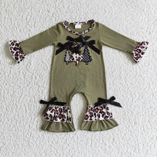 Load image into Gallery viewer, Christmas tree embroidery olive cotton baby Christmas romper