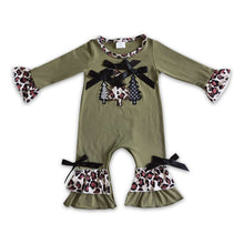 Load image into Gallery viewer, Christmas tree embroidery olive cotton baby Christmas romper