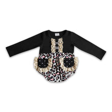 Load image into Gallery viewer, Leopard lace pocket romper baby girls fall bubble