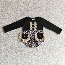 Load image into Gallery viewer, Leopard lace pocket romper baby girls fall bubble