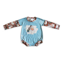 Load image into Gallery viewer, Turquoise santa cow print baby girls western Christmas romper