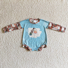 Load image into Gallery viewer, Turquoise santa cow print baby girls western Christmas romper