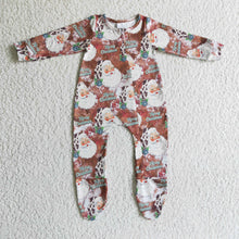 Load image into Gallery viewer, Cow turquoise santa baby Christmas zipper footed coverall