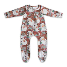 Load image into Gallery viewer, Cow turquoise santa baby Christmas zipper footed coverall