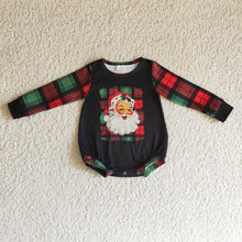 Load image into Gallery viewer, Plaid santa print long sleeves baby girls Christmas romper