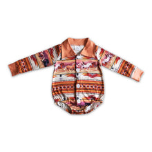 Load image into Gallery viewer, Orange horse aztec baby boy western romper