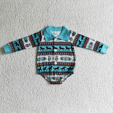 Load image into Gallery viewer, Horse aztec baby boy western romper