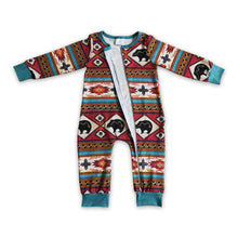 Load image into Gallery viewer, Cow aztec zipper baby boy western romper
