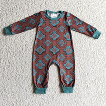 Load image into Gallery viewer, Arrow turquoise aztec long sleeves baby boy western romper