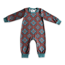 Load image into Gallery viewer, Arrow turquoise aztec long sleeves baby boy western romper