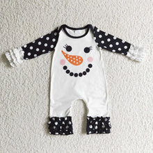 Load image into Gallery viewer, Snowman black polka dots baby girls winter romper