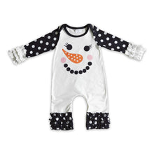 Load image into Gallery viewer, Snowman black polka dots baby girls winter romper