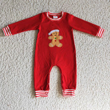 Load image into Gallery viewer, Gingerbread embroidery red stripe baby boy Christmas romper