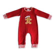 Load image into Gallery viewer, Gingerbread embroidery red stripe baby boy Christmas romper
