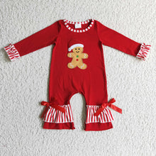 Load image into Gallery viewer, Gingerbread embroidery red stripe baby girl Christmas romper
